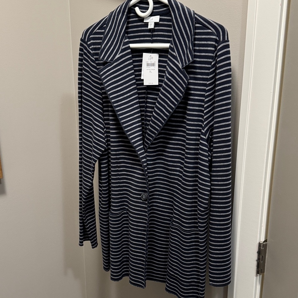 J. Jill Navy and White Striped knit blazer - nwt